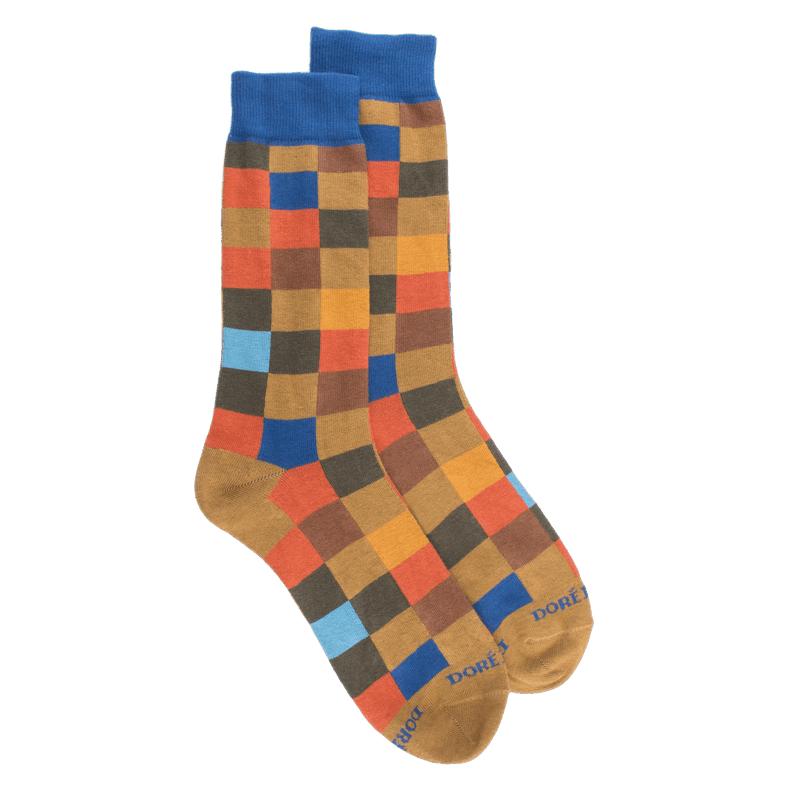 doré doré Chaussettes homme échiquier en coton - Safran