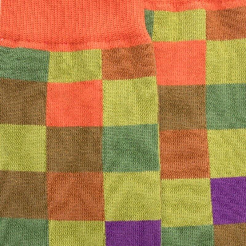 Doré Doré Chaussettes Homme échiquier En Coton - Vert Absinthe & Orange