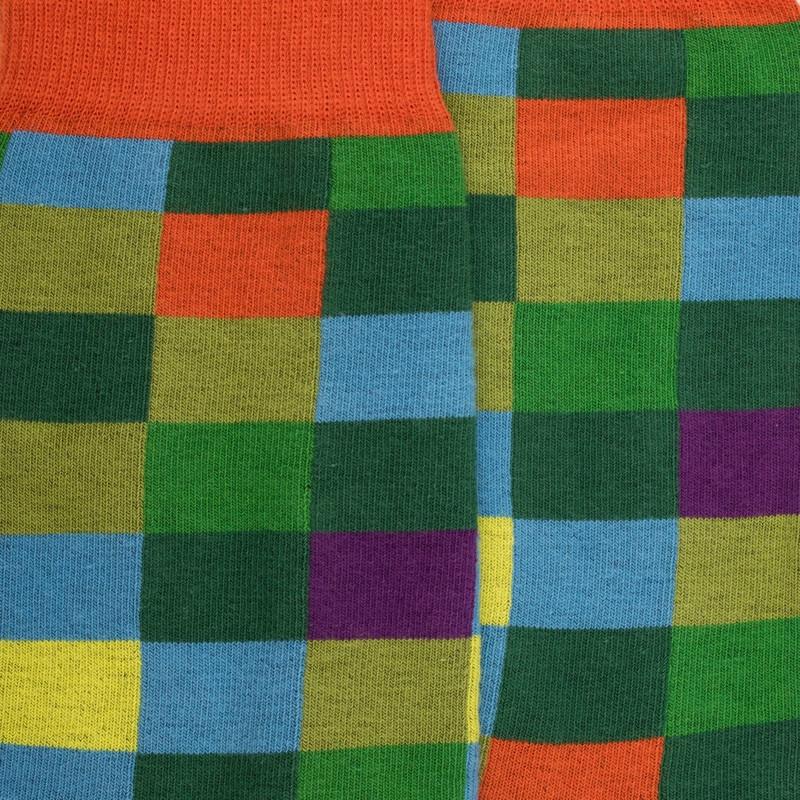Doré Doré Chaussettes Homme échiquier En Coton - Vert & Orange