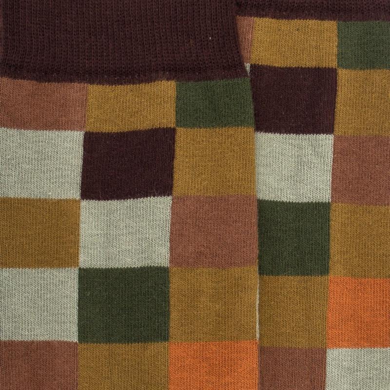 Doré Doré Chaussettes Homme échiquier En Coton - Vert Pistache & Marron Chocolat