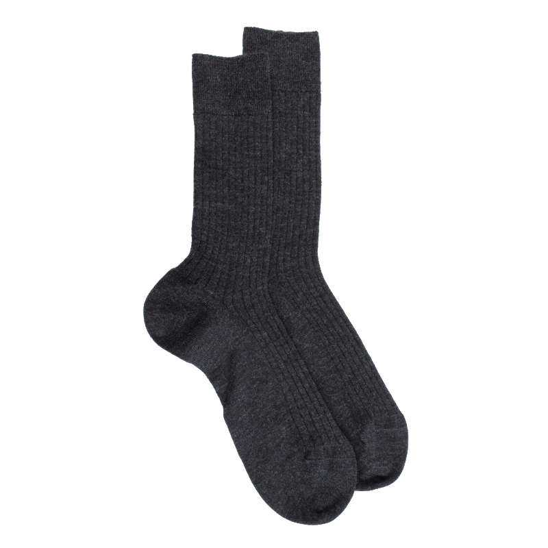 doré doré Chaussettes homme en 100% laine fine mérinos côtelées - Gris anthracite