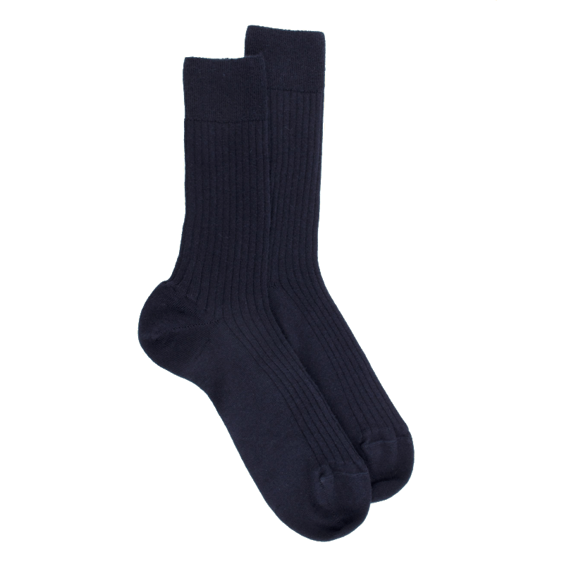 doré doré Chaussettes homme en 100% laine fine mérinos côtelées - Bleu foncé