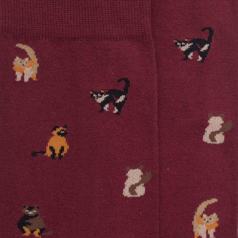 Doré Doré Chaussettes Homme En Coton à Motif Chats - Aubergine