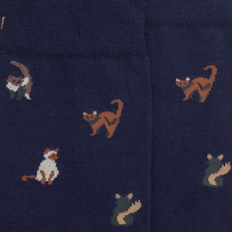 Doré Doré Chaussettes Homme En Coton à Motif Chats - Bleu Matelot