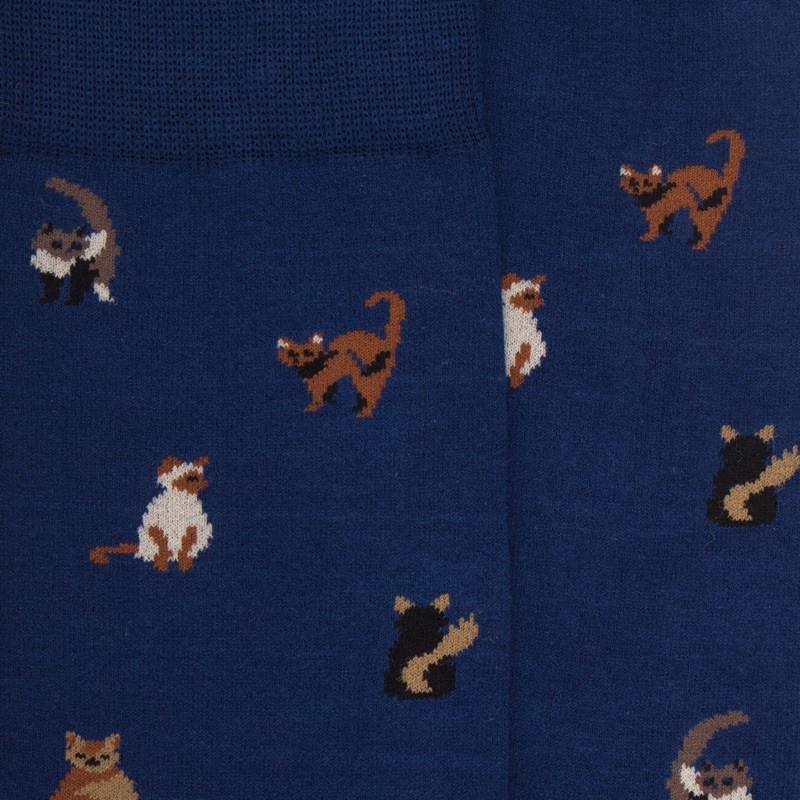 Doré Doré Chaussettes Homme En Coton à Motif Chats - Bleu Voilier