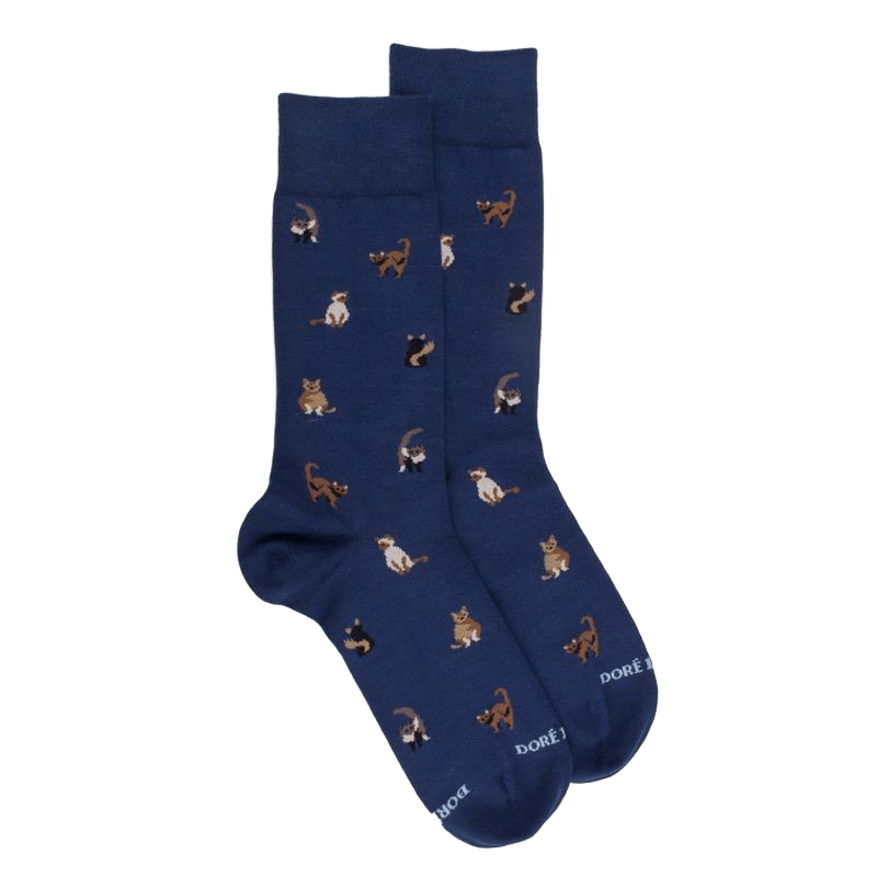 doré doré Chaussettes homme en coton à motif chats - Bleu Voilier