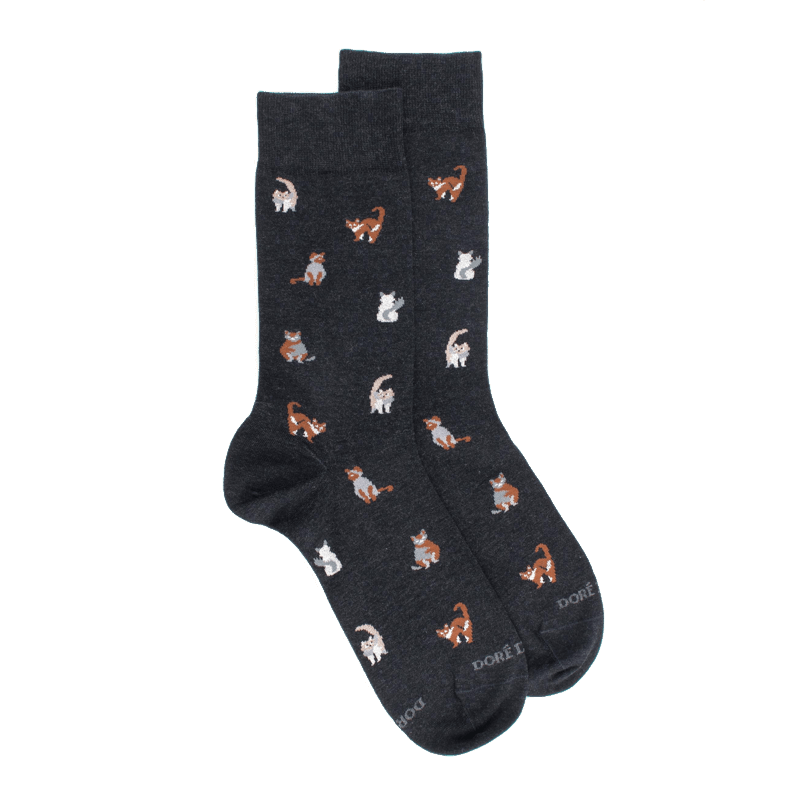 doré doré Chaussettes homme en coton à motif chats - Gris anthracite