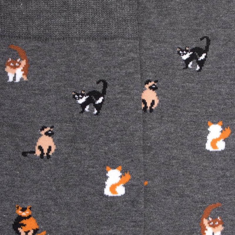 Doré Doré Chaussettes Homme En Coton à Motif Chats - Gris Oxford