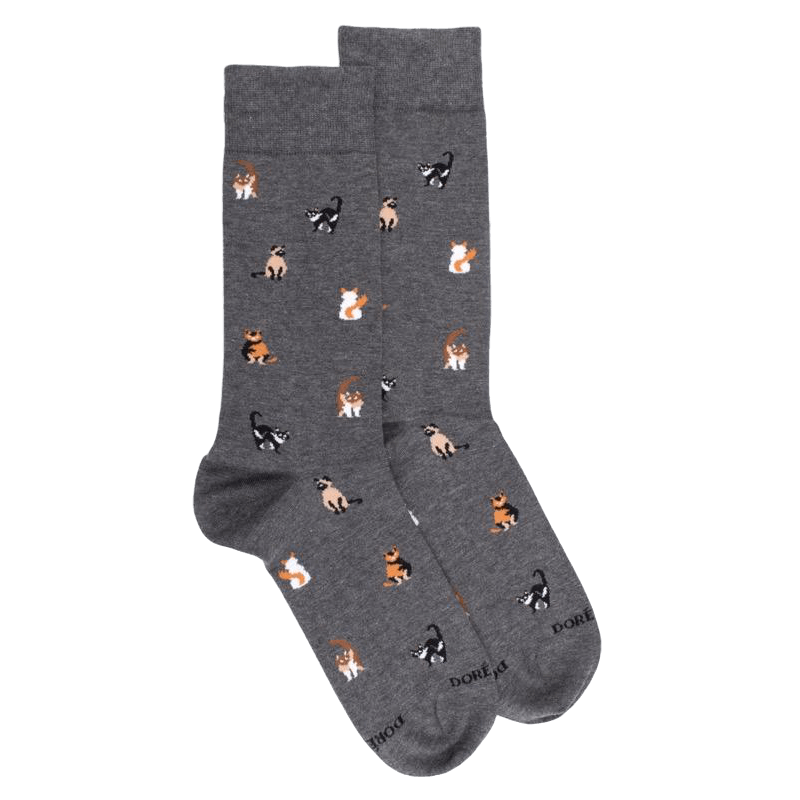 doré doré Chaussettes homme en coton à motif chats - Gris oxford