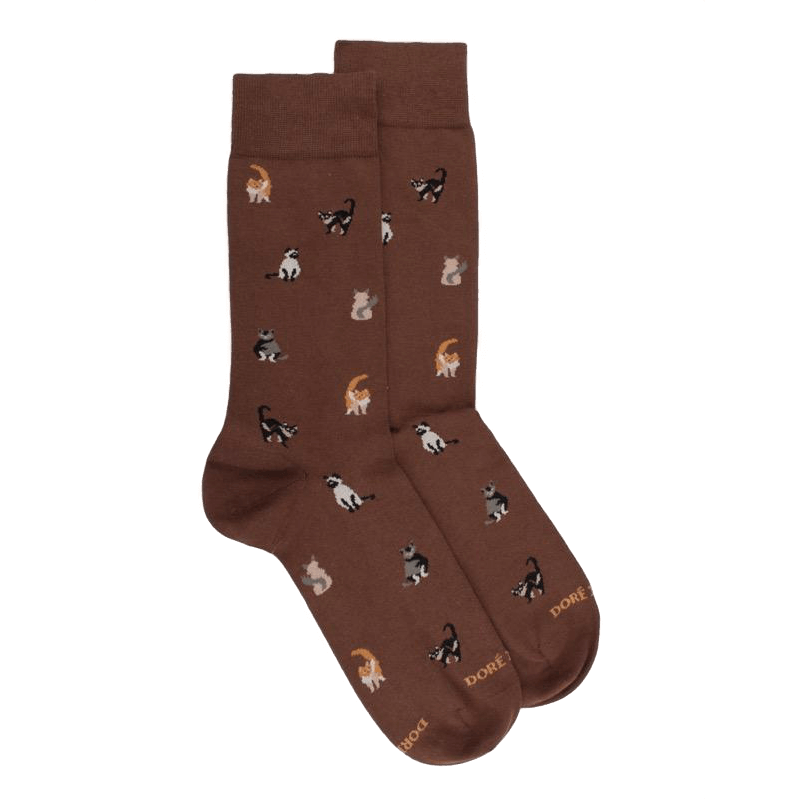 doré doré Chaussettes homme en coton à motif chats - Marron cacao