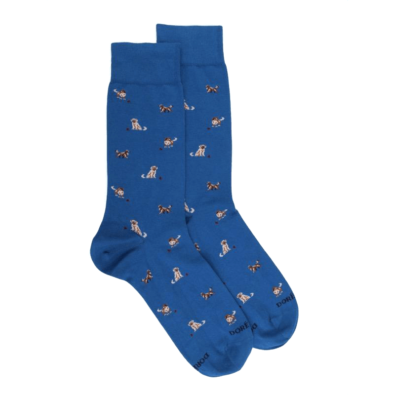 doré doré Chaussettes homme en coton à motif chiens - Bleu Cosmos