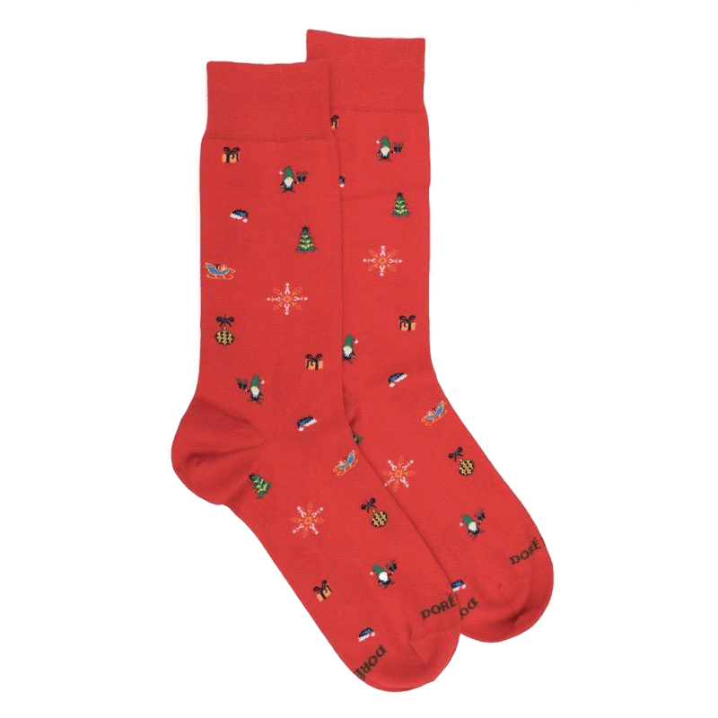 doré doré Chaussettes homme en coton à motif de Noël - Rouge Ponceau