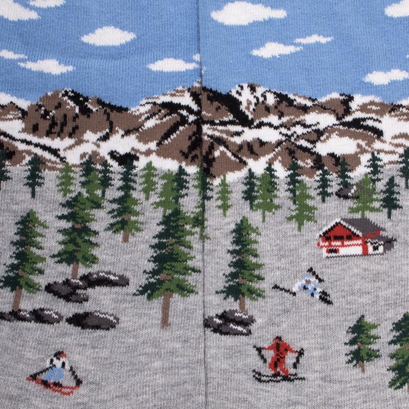 Doré Doré Chaussettes Homme En Coton à Motif De Paysages D'hiver - Gris Rocheux