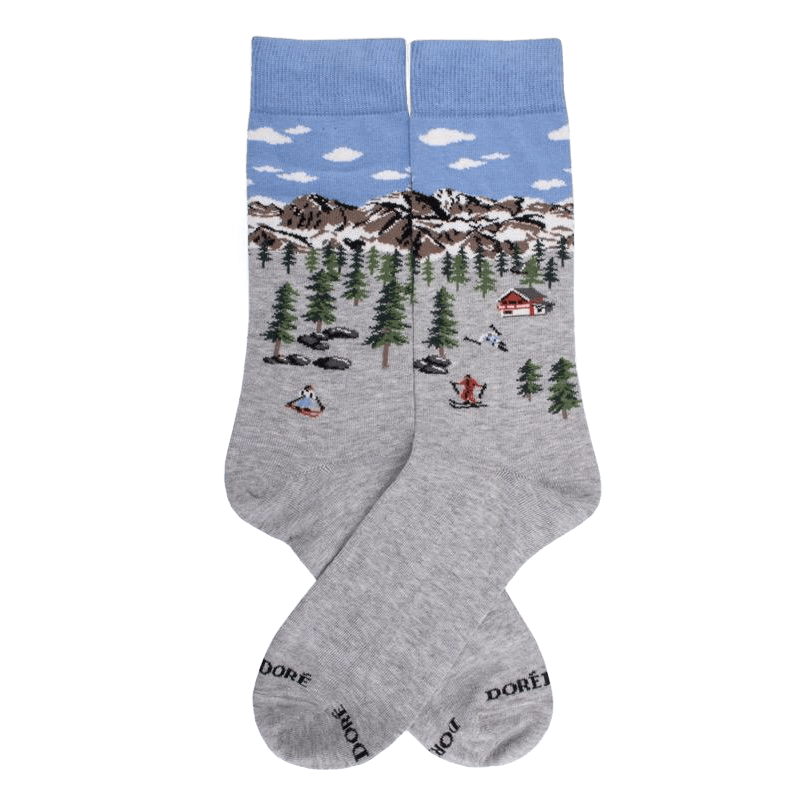 doré doré Chaussettes homme en coton à motif de paysages d'hiver - Gris Rocheux