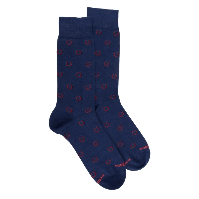 doré doré Chaussettes homme en coton à motif fer à cheval - Bleu Voilier
