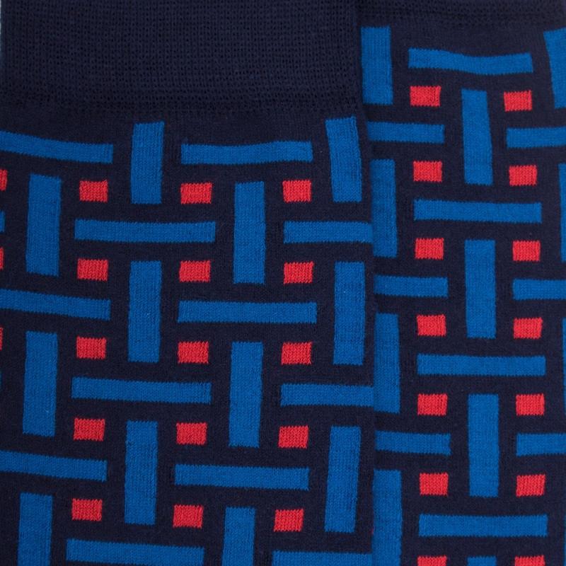 Doré Doré Chaussettes Homme En Coton à Motif Géométrique - Bleu Matelot