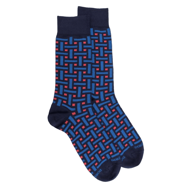 Doré Doré Chaussettes Homme En Coton à Motif Géométrique - Bleu Matelot