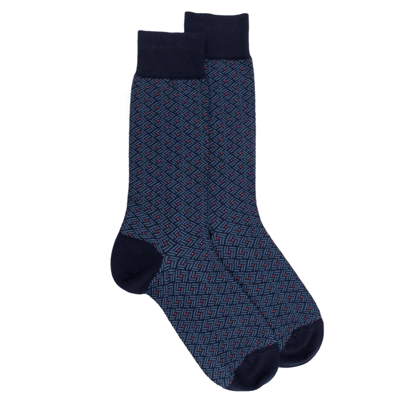 doré doré Chaussettes homme en coton à motif géométrique - Bleu Matelot