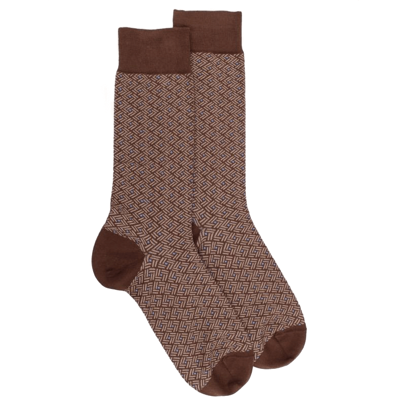 doré doré Chaussettes homme en coton à motif géométrique - Marron cacao