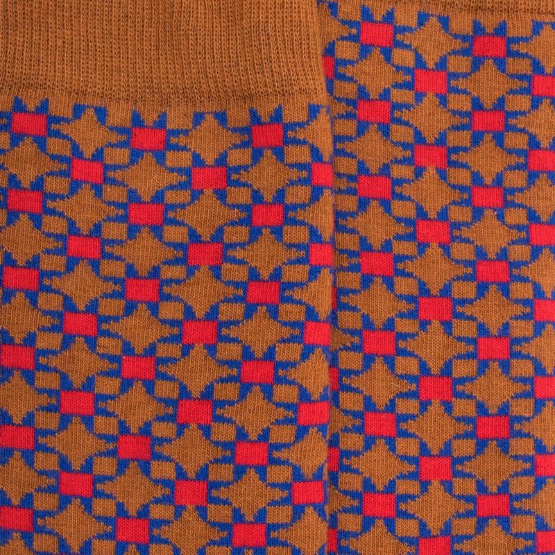 Doré Doré Chaussettes Homme En Coton à Motif Géométrique - Orange écureuil