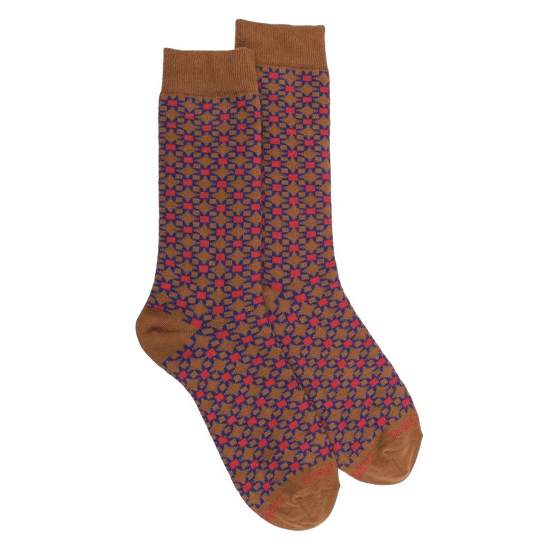 Doré Doré Chaussettes Homme En Coton à Motif Géométrique - Orange écureuil