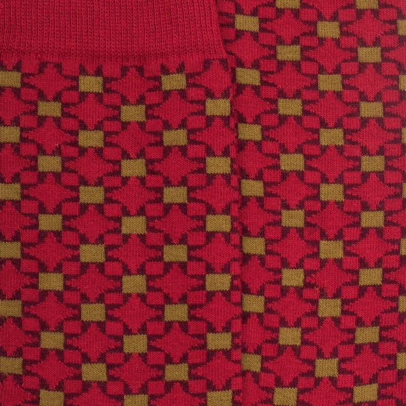 Doré Doré Chaussettes Homme En Coton à Motif Géométrique - Rouge Pommard