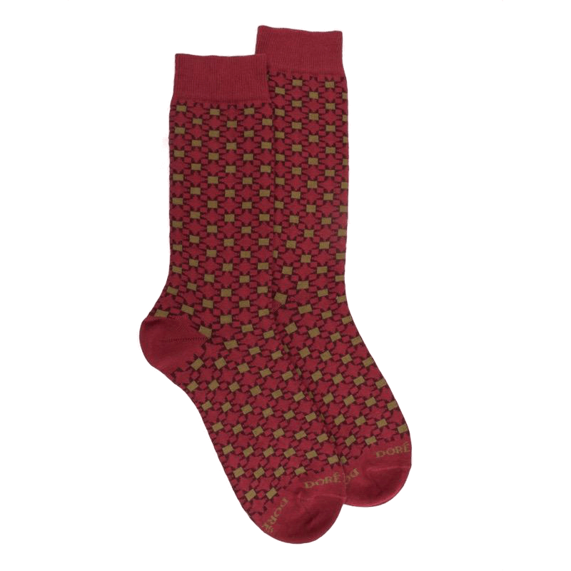 Doré Doré Chaussettes Homme En Coton à Motif Géométrique - Rouge Pommard