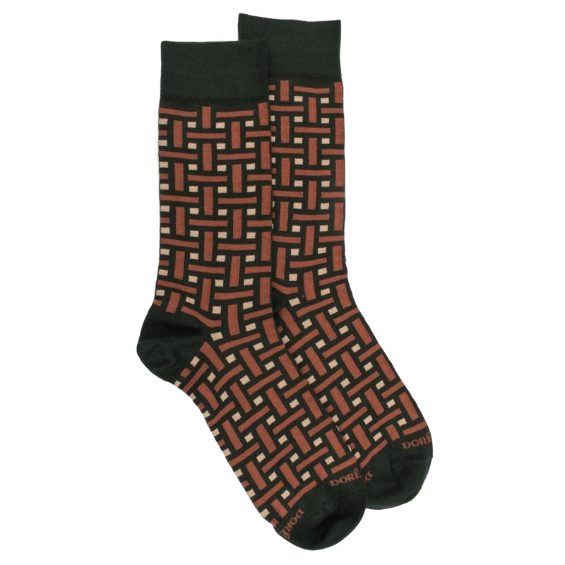 Doré Doré Chaussettes Homme En Coton à Motif Géométrique - Vert Thym