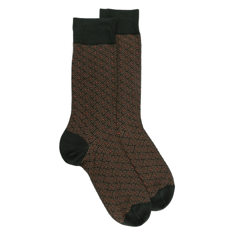 Doré Doré Chaussettes Homme En Coton à Motif Géométrique - Vert Thym