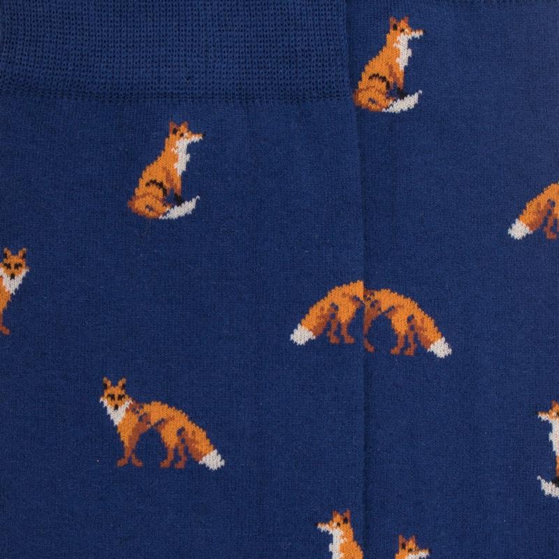 Doré Doré Chaussettes Homme En Coton à Motif Renard - Bleu Voilier