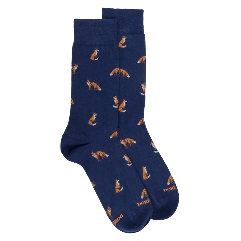 doré doré Chaussettes homme en coton à motif renard - Bleu Voilier