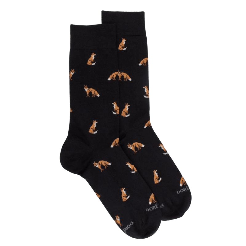 doré doré Chaussettes homme en coton à motif renard - Noir