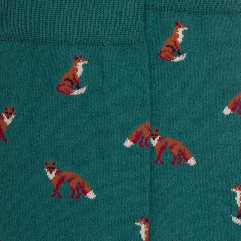 Doré Doré Chaussettes Homme En Coton à Motif Renard - Vert Saule