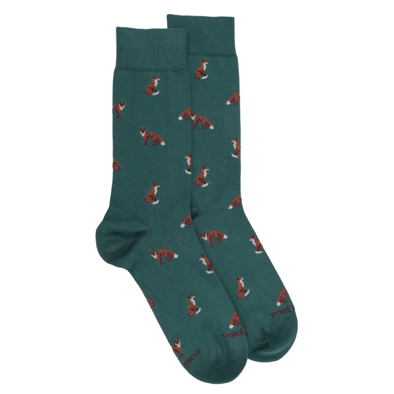 doré doré Chaussettes homme en coton à motif renard - Vert Saule