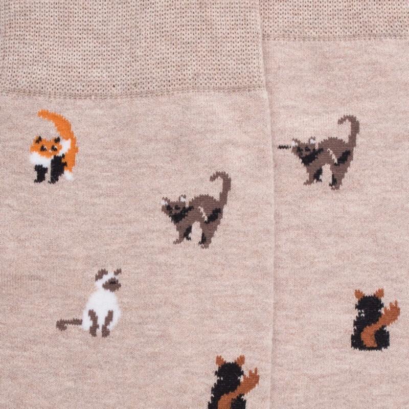 Doré Doré Chaussettes Homme En Coton à Motifs Chats - Beige Sahara