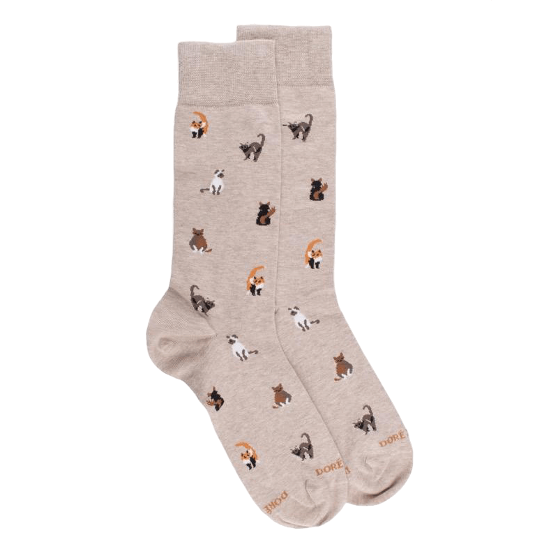 doré doré Chaussettes homme en coton à motifs chats - Beige Sahara