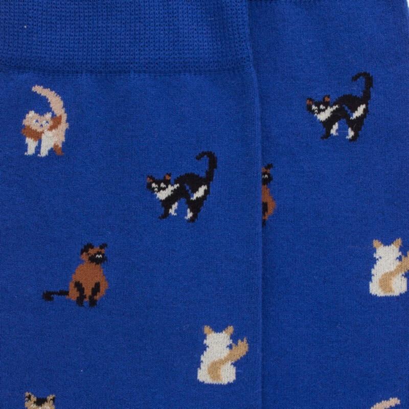 Doré Doré Chaussettes Homme En Coton à Motifs Chats - Bleu France