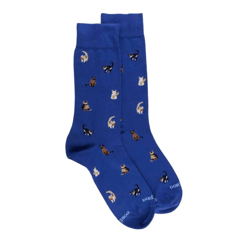 doré doré Chaussettes homme en coton à motifs chats - Bleu France