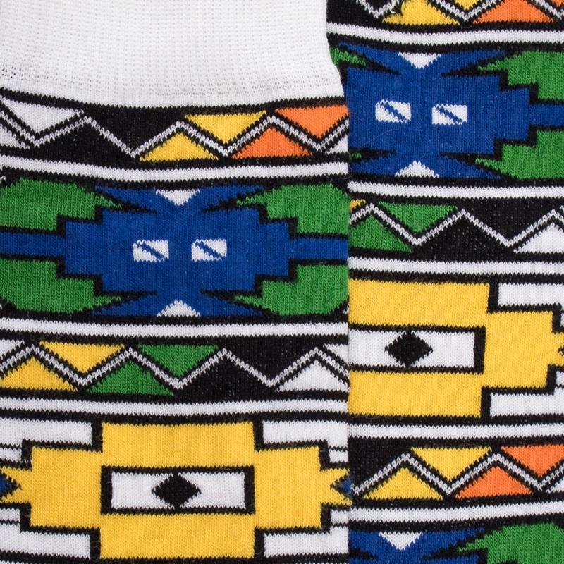 Doré Doré Chaussettes Homme En Coton à Motifs Géométries Tribaux Colorées - Blanc