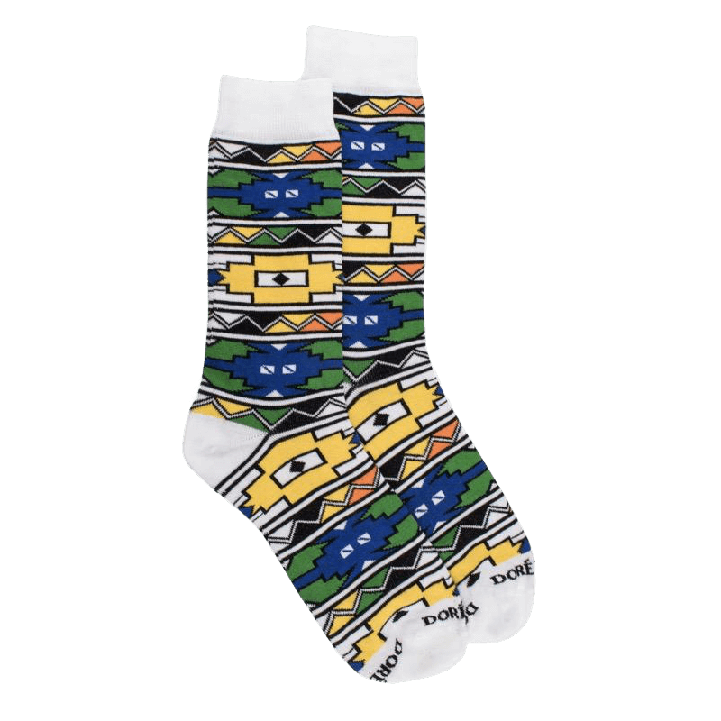 doré doré Chaussettes homme en coton à motifs géométries tribaux colorées - Blanc