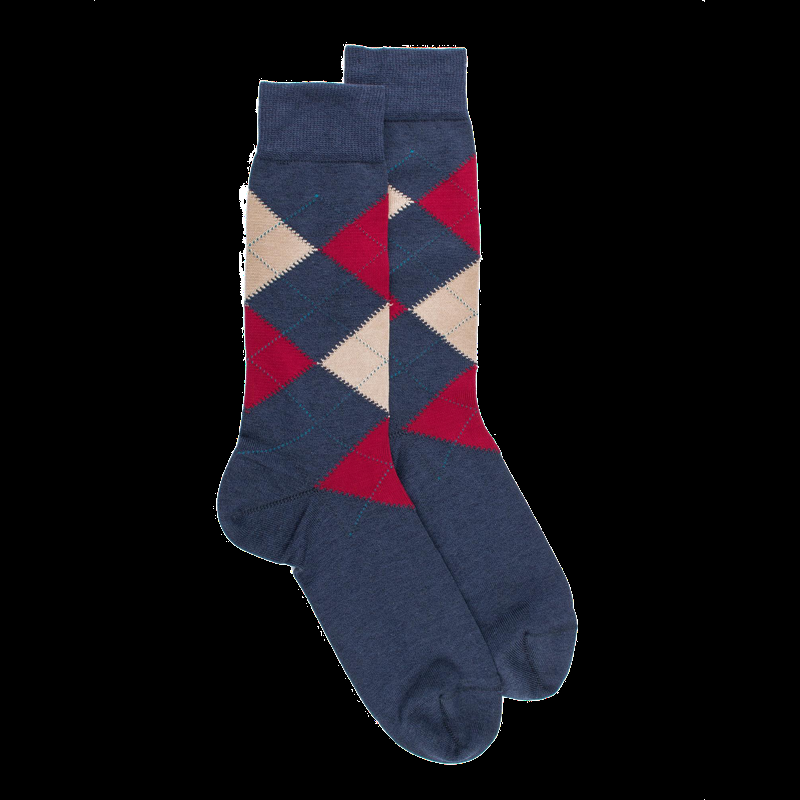 doré doré Chaussettes homme en coton à motifs intarsia - Bleu Facteur
