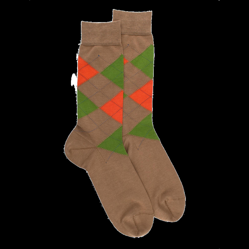 doré doré Chaussettes homme en coton à motifs intarsia - Marron Faon