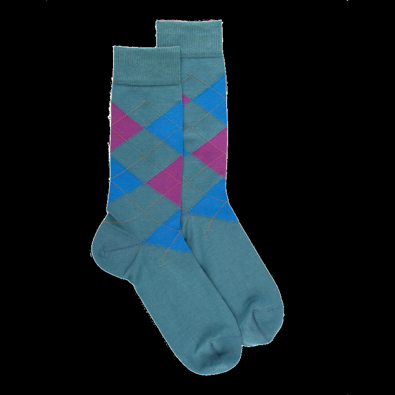 doré doré Chaussettes homme en coton à motifs intarsia - Vert Plantain