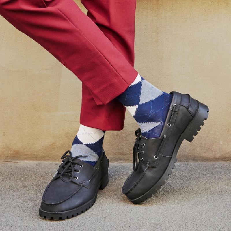 Doré Doré Chaussettes Homme En Coton à Motifs Jacquard - Bleu Matelot