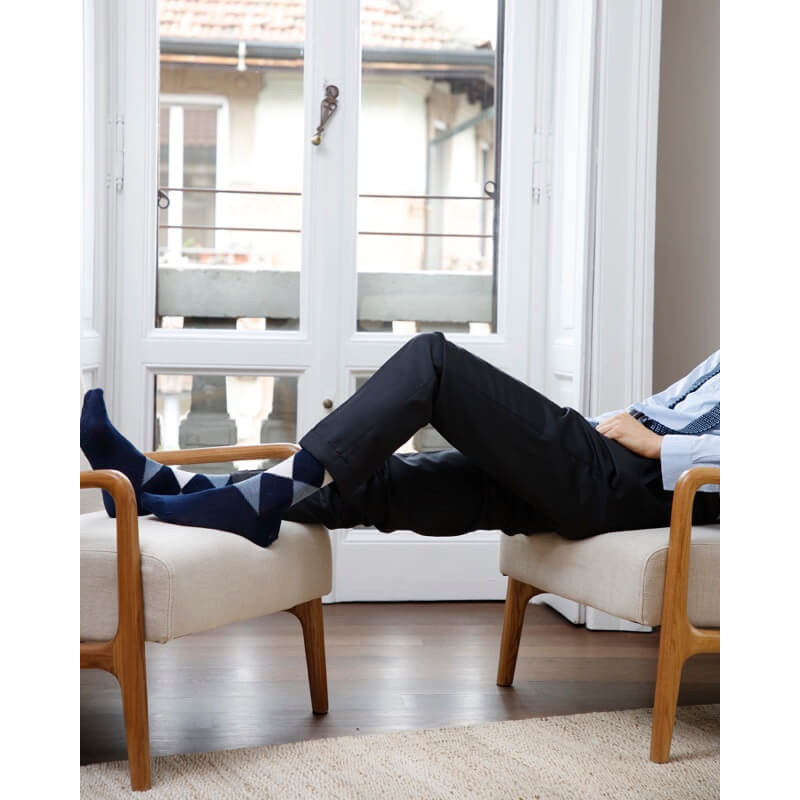 doré doré Chaussettes homme en coton à motifs Jacquard - Bleu Matelot