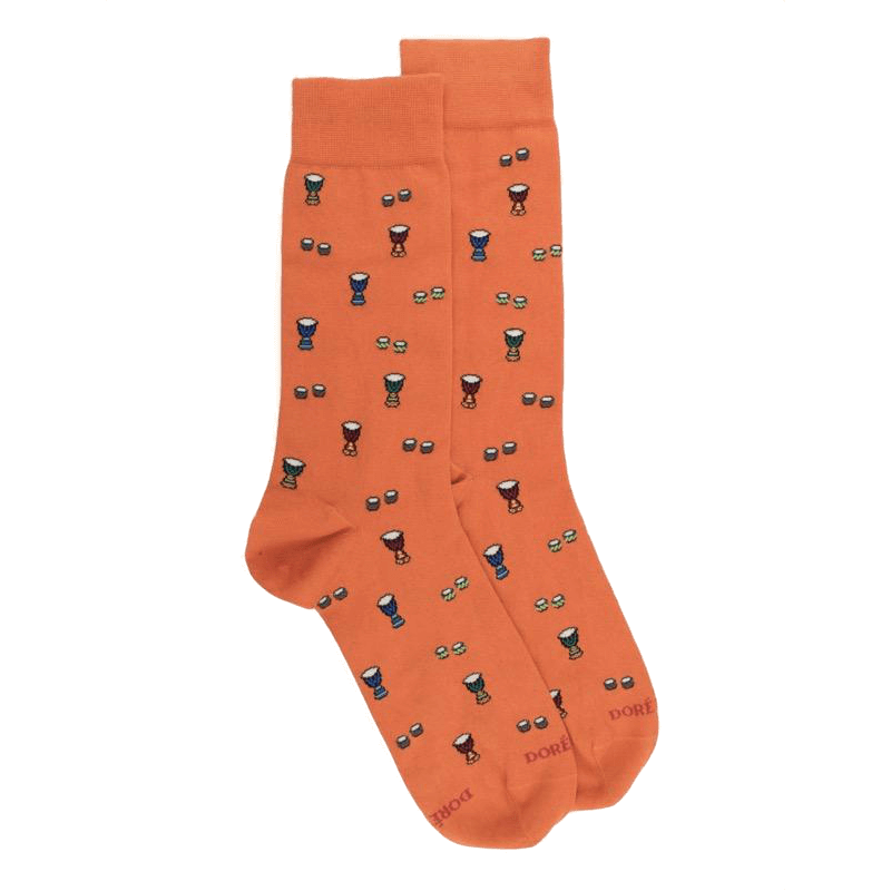 doré doré Chaussettes homme en coton à motifs tambours - Abricot