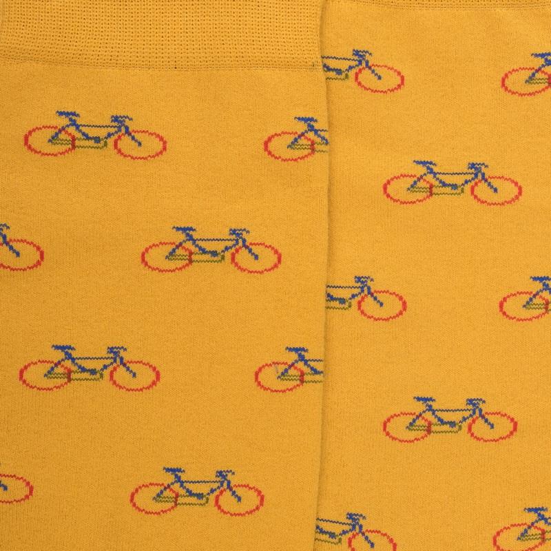 Doré Doré Chaussettes Homme En Coton à Motifs Vélos - Jaune Moutarde & Bleu France