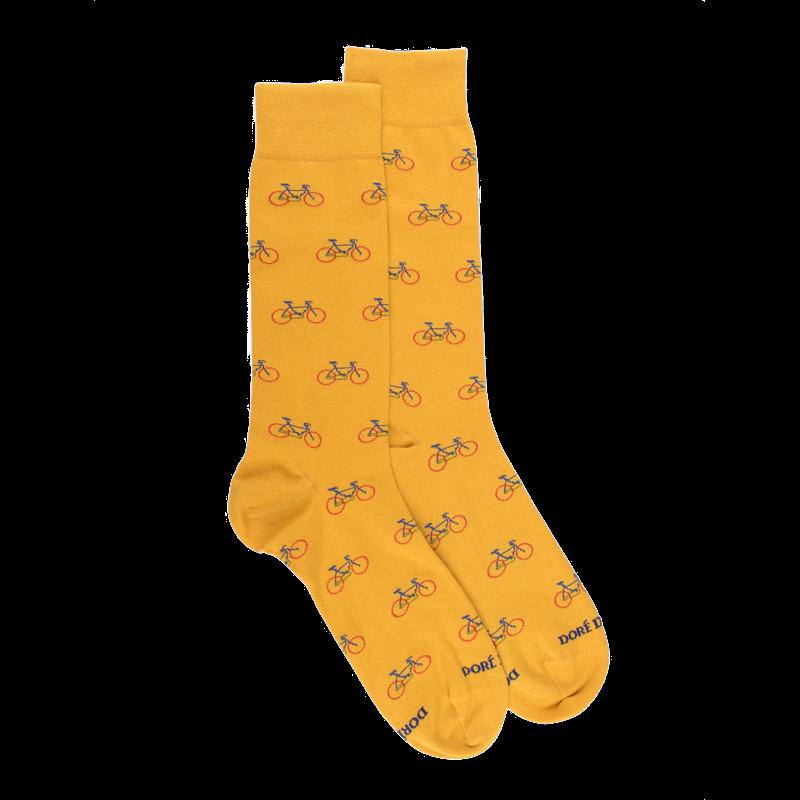 Doré Doré Chaussettes Homme En Coton à Motifs Vélos - Jaune Moutarde & Bleu France