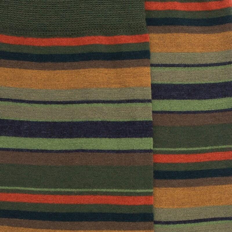 Doré Doré Chaussettes Homme En Coton à Rayures Fines Multicolores - Vert Cyprès & Orange Henné