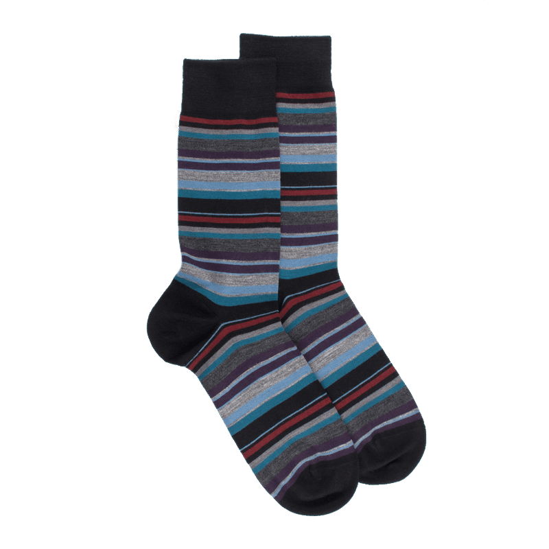 doré doré Chaussettes homme en coton à rayures fines multicolores - Noir & Rouge pommard